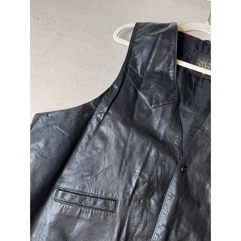 Irvine Park Men's Black Genuine Leather Vest 2XL Big Western Biker Button Front